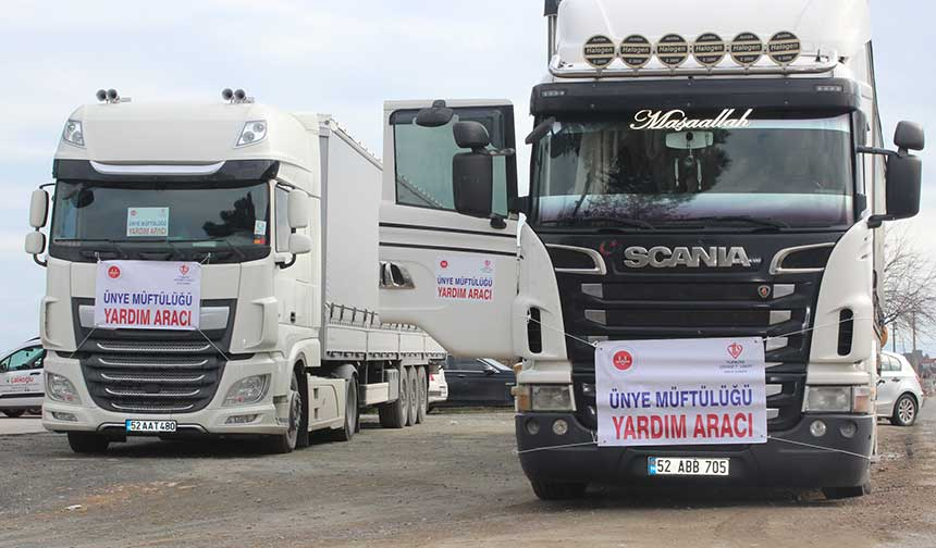 Ünye’den 5 tır yardım malzemesi afet bölgesine gönderildi
